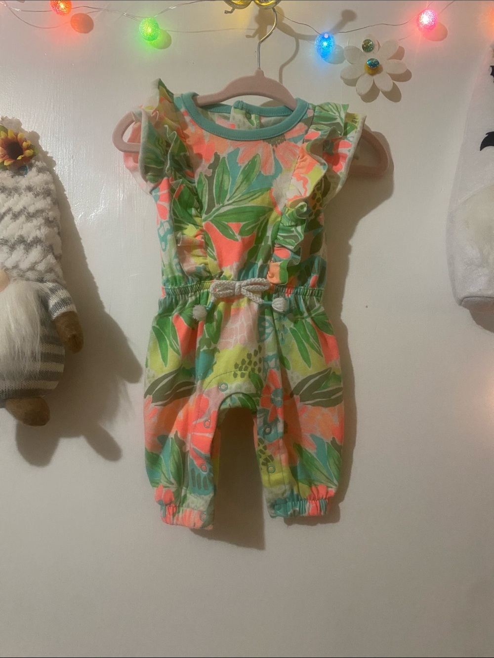Cat & Jack Coral and Green Floral Ruffle Romper